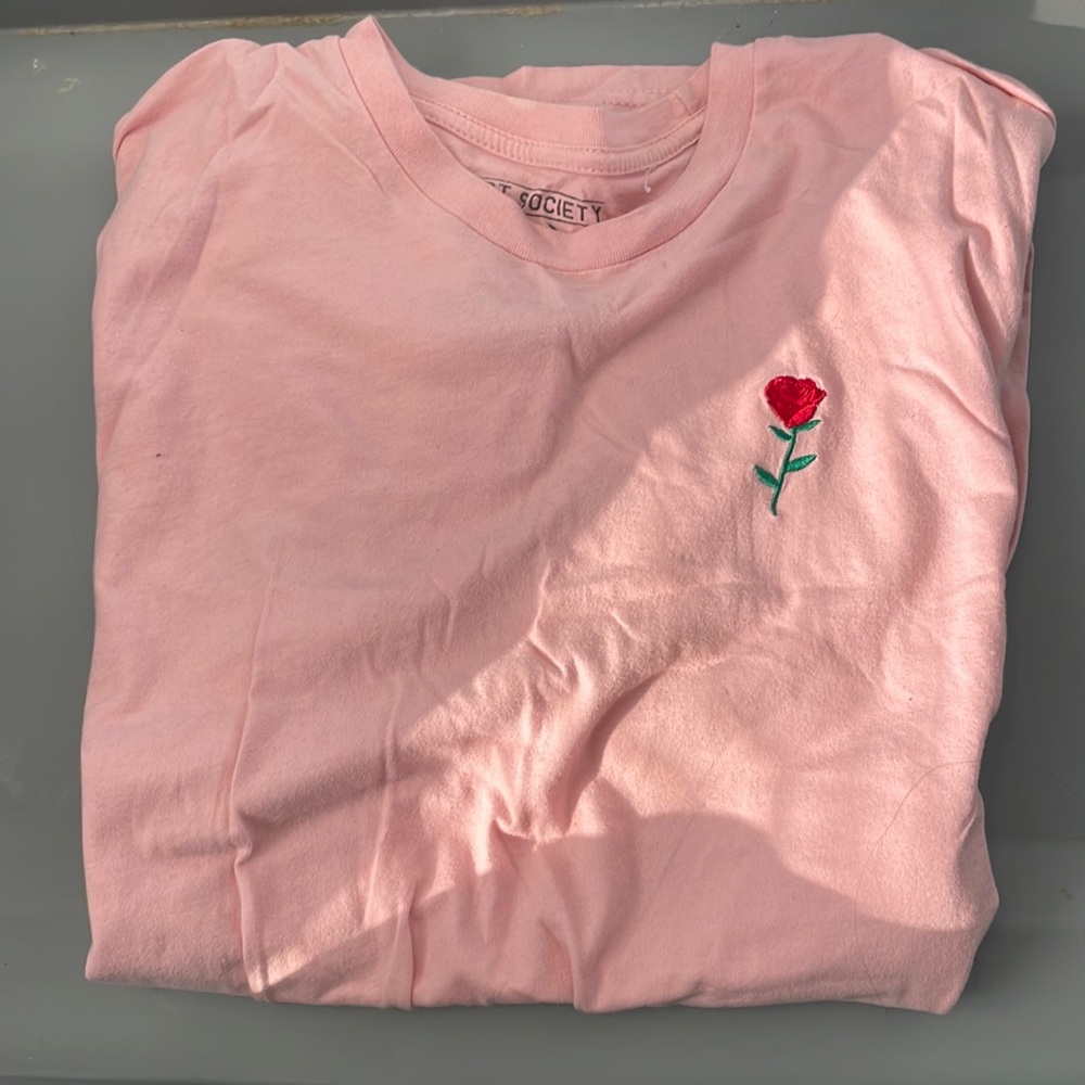 Pink shirt with a rose on it from riot society